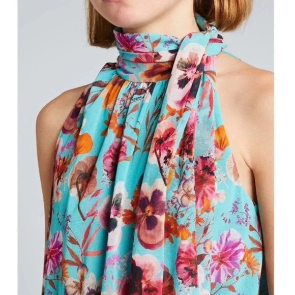 FUZZI Floral Halter Neck Swing Top, Size XL - Picture 7 of 16